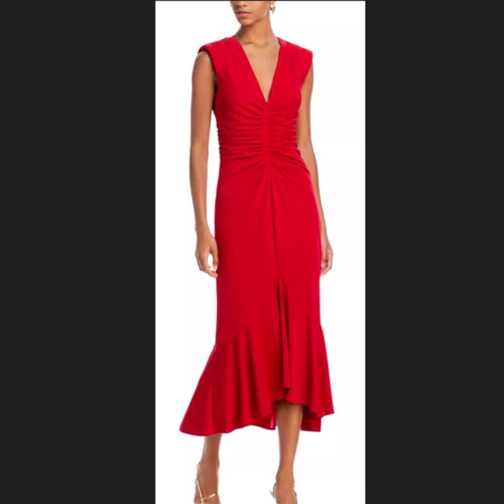 MSRP $395 Cinq a Sept Dianne Cap Sleeve Midi Dress Candy Apple Red Size 14